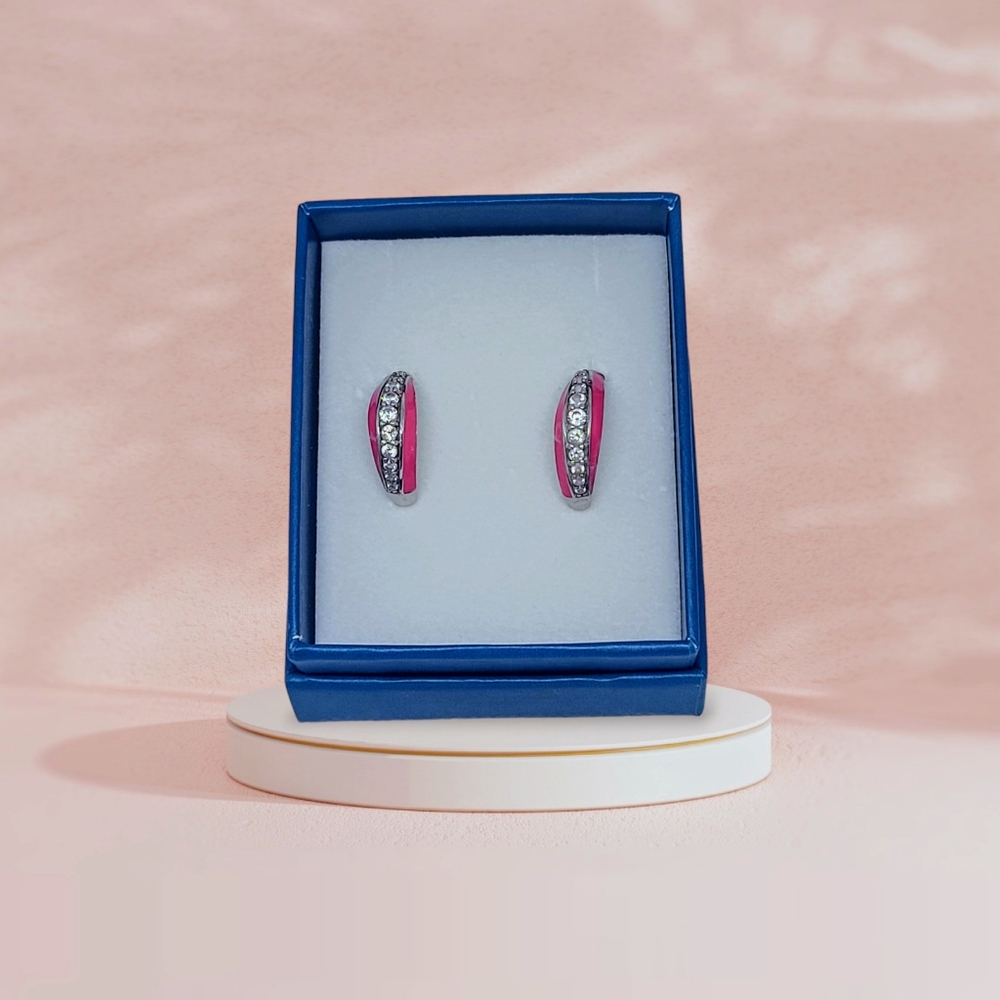 NWT GP Multi Color Passion Collection White Zircon Enameled J-Hoop Earrings